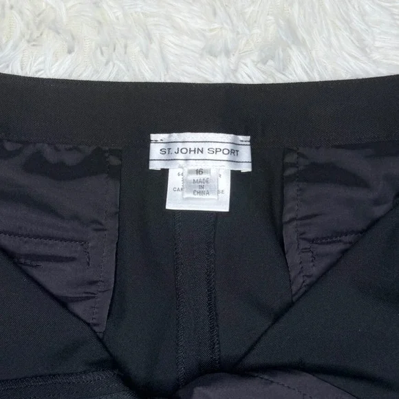 ST JOHN SPORT Black Wide Leg Dress Pants Women Size 16 Button Detail on Waist. - Picture 2 of 10